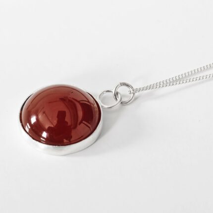 Red Carnelian Gemstone Necklace Sterling Silver, August Birthstone Necklace,Red Healing Stone Boho Jewellery, Red Carnelian Coin Pendant