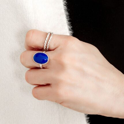 Natural Lapis Lazuli Ring Sterling Silver,Blue Gemstone Ring for Women,Crystal Healing Everyday Ring,Lapis lazuli Natural stone band ring