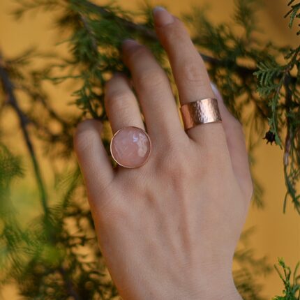 Rose Quartz Ring Sterling Silver, Pink Round gemstone Ring, October Birthstone ring, Adjustable, Elegant, Boho, Gift for Mom, Libra Gift
