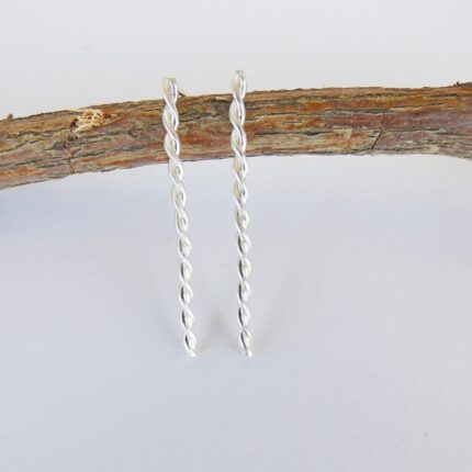 Long bar earrings Sterling silver, Braided bar Studs, Minimalist, Long Twisted earrings, Dainty drop Bar Studs, Geometric earrings for Her