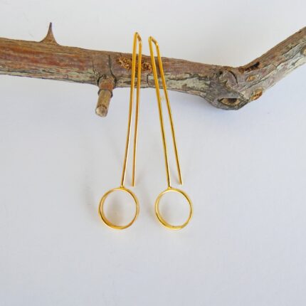 Long drop earrings,Sterling silver, Gold Long Drops,Open circle drop earrings, Geometric, minimalist,  Everyday jewelry,Long Gold Earrings