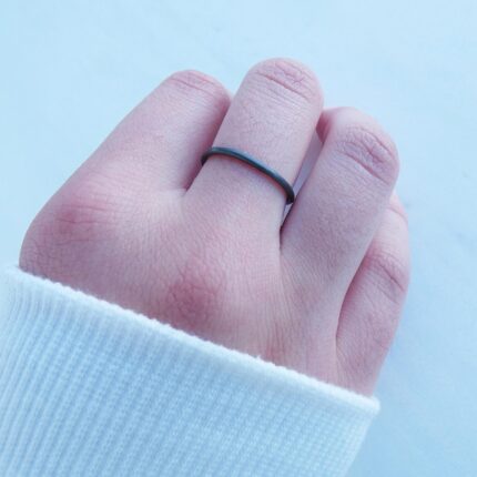 Minimalist thin black ring, Thin band ring sterling silver, knuckle ring, silver thumb ring, Unisex, Black band ring, Stacking Ring